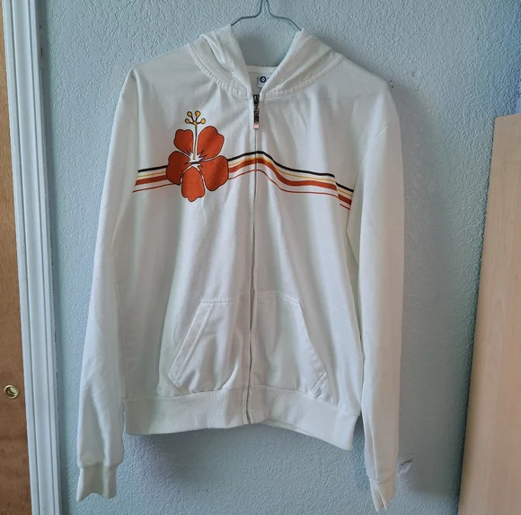 White Hawaiian Floral Zip-Up Hoodie - Picture 2 of 5